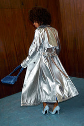 NEVER FULLY DRESSED -SILVER VEGAN LEATHER TRENCH
